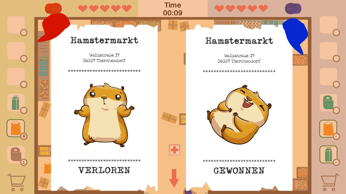 Hamstermarkt – results page, blue wins